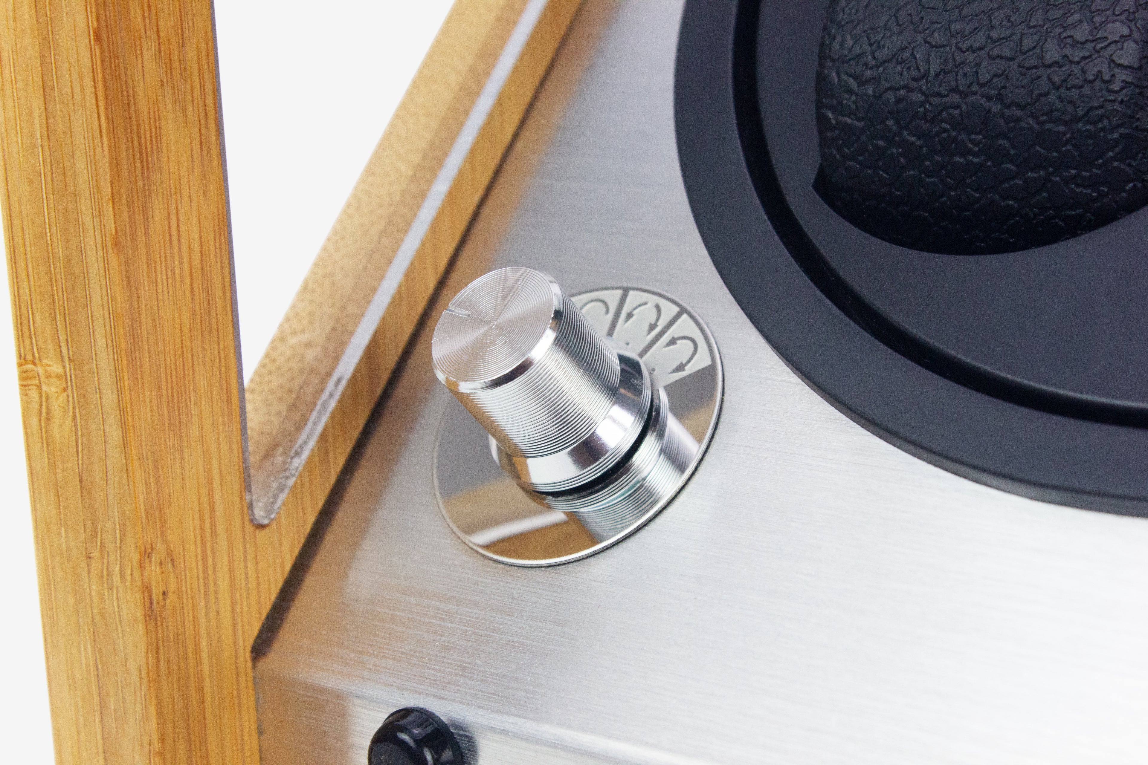 Bamboo double watch winder showing soft watch pillows inside