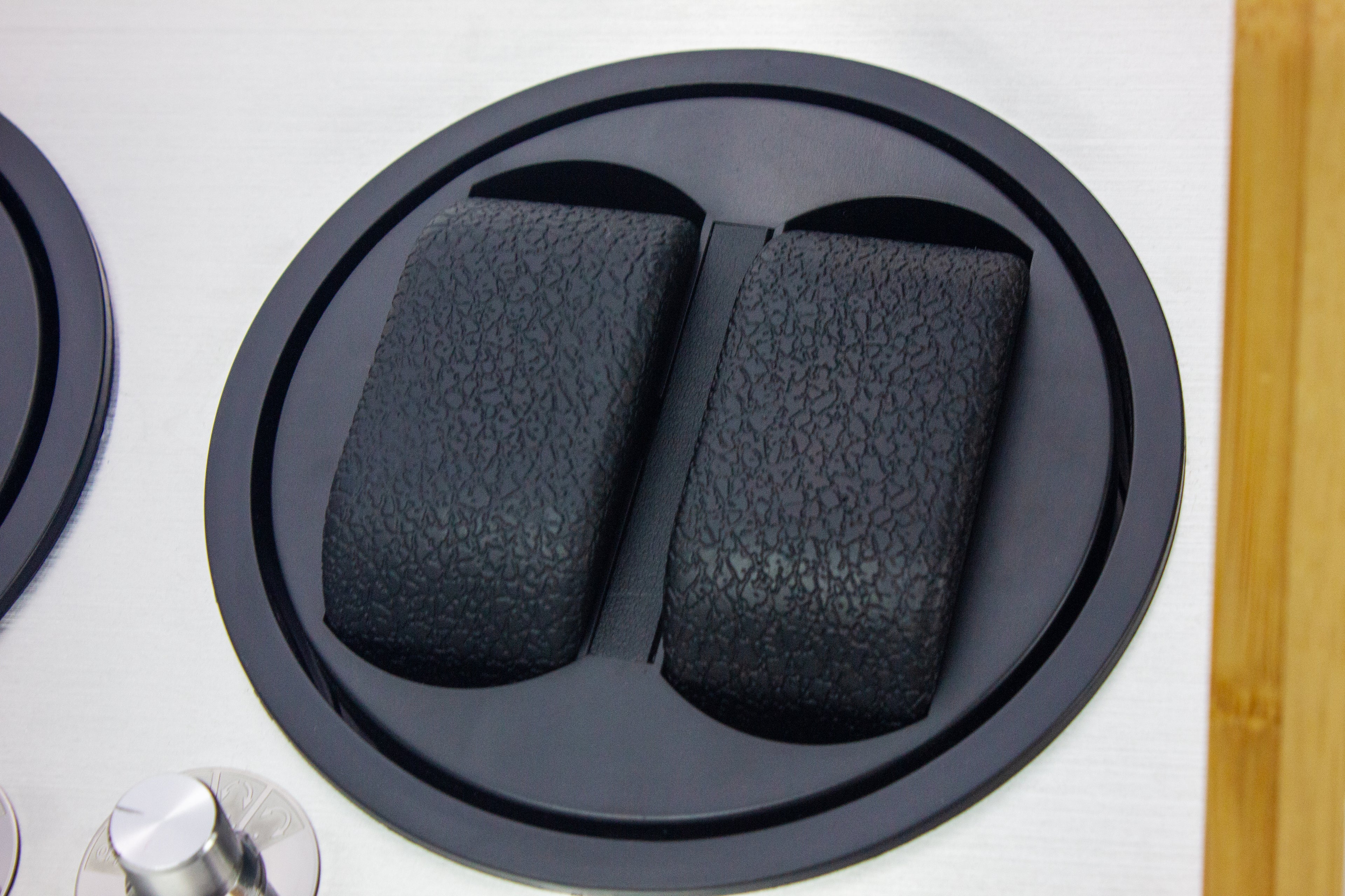Detail of bamboo quad watch winder glass door and aluminum plate
