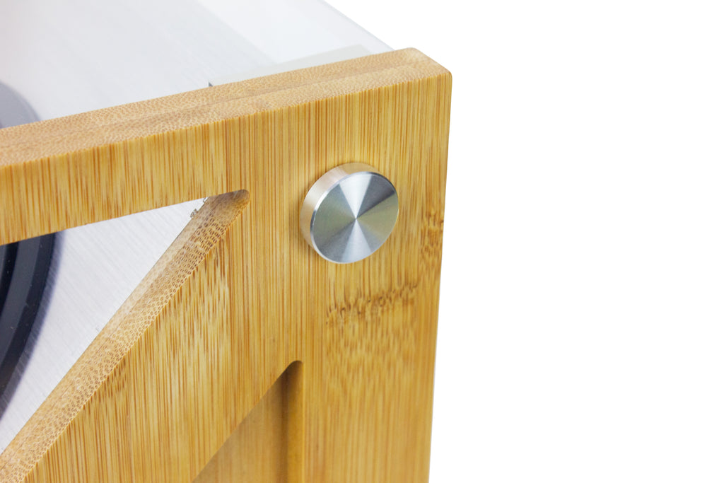 Bamboo 4-watch winder showing soft watch pillows inside