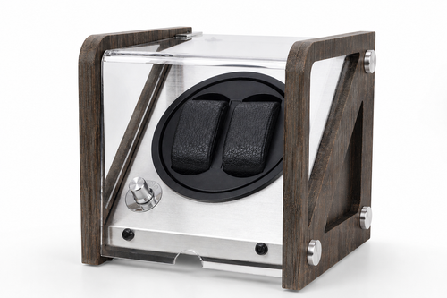 Charcoal 2-watch automatic winder shown holding two watches