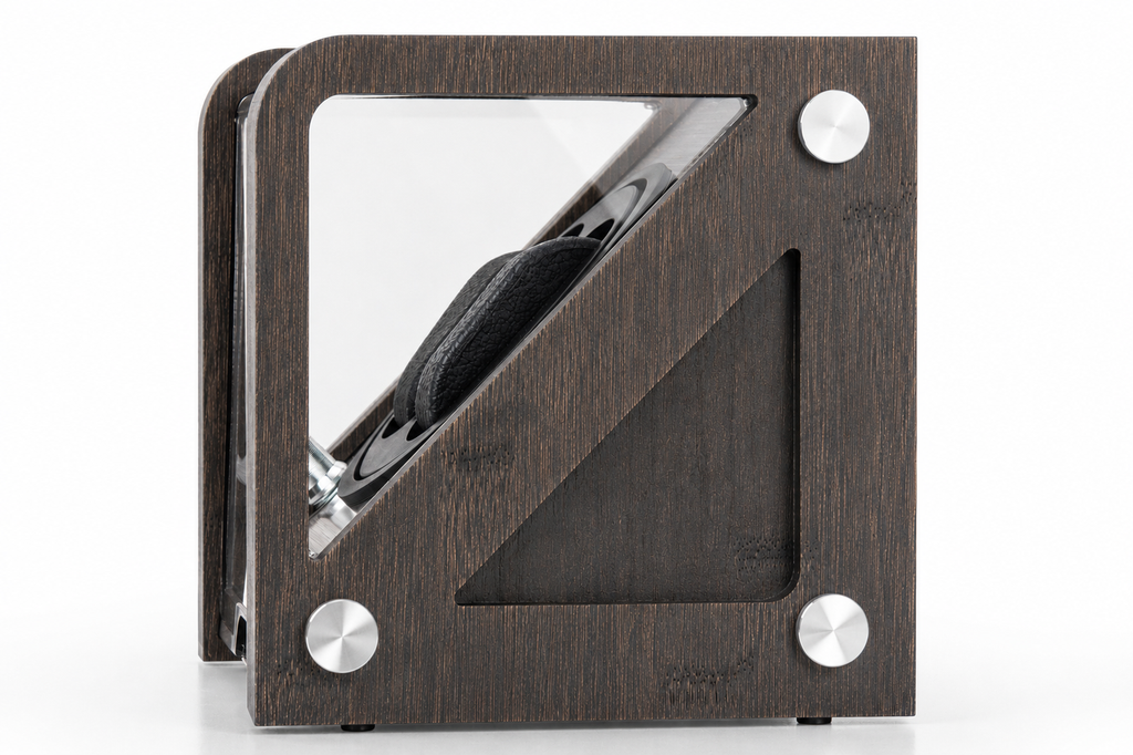 Front view of charcoal bamboo double watch winder box