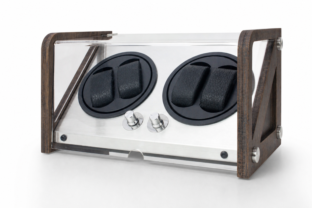 Charcoal 4-watch automatic winder shown holding four watches