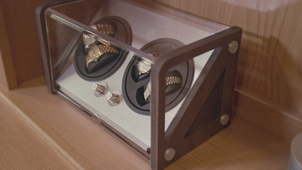 Charcoal Quad Watch Winder product video showing four automatic watches winding